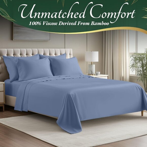 1- NIB Bamboo Sheets Queen Size 6pcs-Ultra Soft & Luxuriously Cooling, 17" Deep - Picture 2 of 8